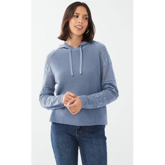 FDJ French Dressing Ivy‎ Indigo Crochet Sleeve Sweater NWT size xl - Picture 1 of 9